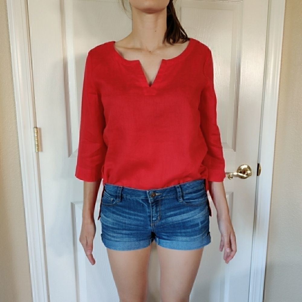J.Jill split v-neck linen red tunic sz S